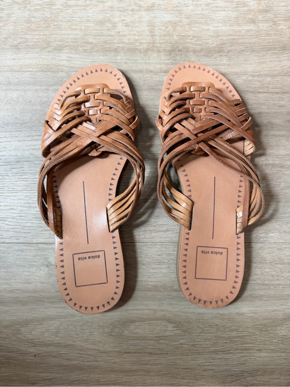 Dolce Vita Tan Braided Leather Slide Sandals